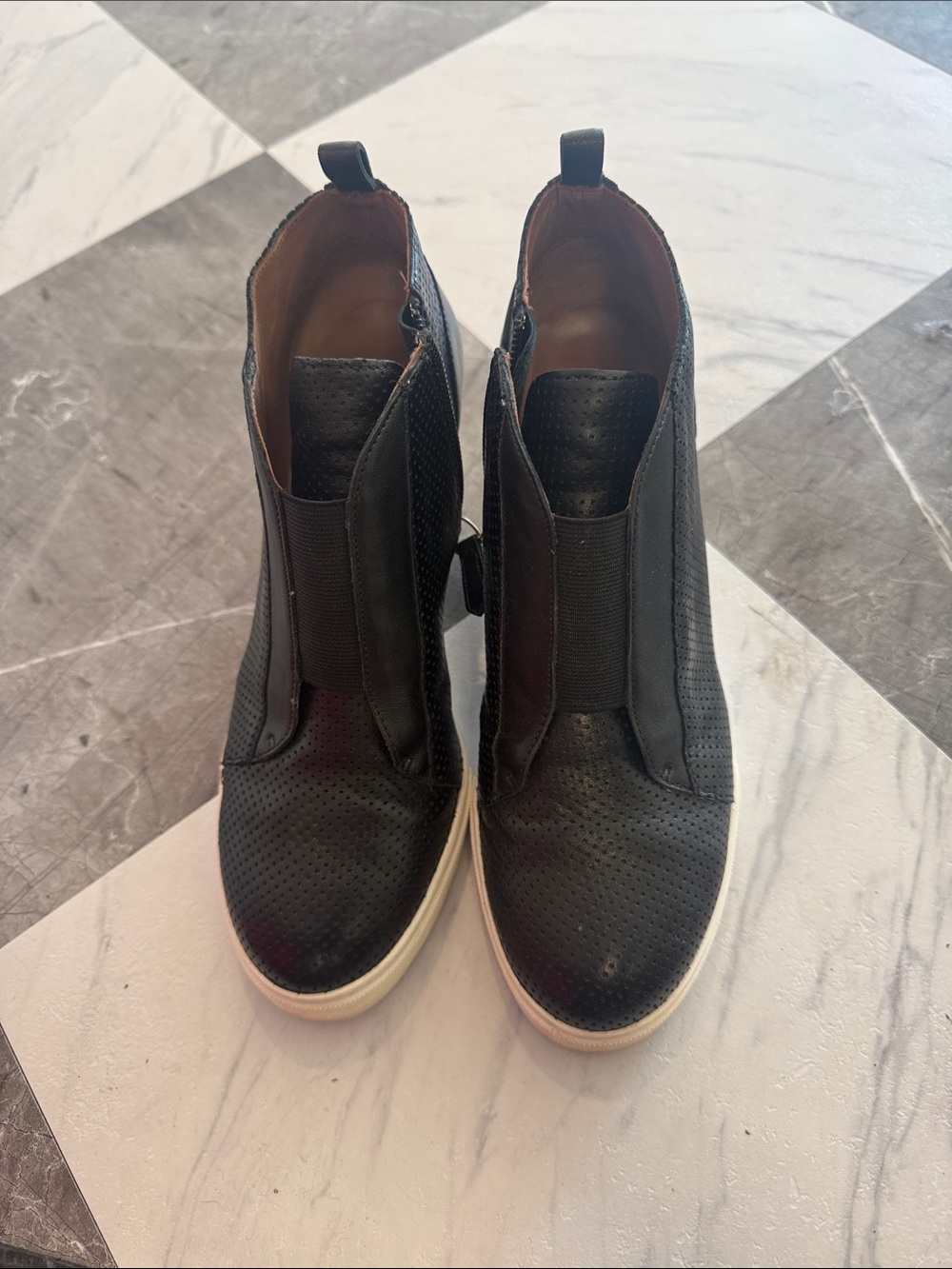 Paolo Black Perforated Slip-On Wedge Sneakers with White Sole